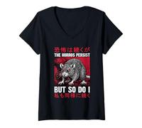 Femme The Horrors Persist But So Do I Funny Angry Rat Art Japonais T-Shirt avec Col en V