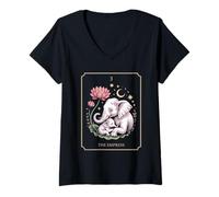 Femme The Impress Elephant Tarot Carte de Tarot Motif mère et bébé T-Shirt avec Col en V