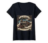 Femme The Iron Horse Locomotive à Vapeur Vintage Train Art T-Shirt avec Col en V