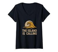 Femme The Island is Calling - Bali Paradise Design T-Shirt avec Col en V