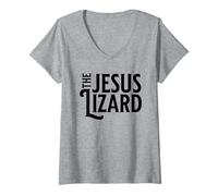 Femme The Jesus Lizard Noir Rétro Vintage Texte on T-Shirt avec Col en V