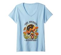 Femme The Journey is Inward - Art de méditation Vintage des années 70 T-Shirt avec Col en V