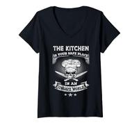 Femme The Kitchen is Your Safe Place in an Unsafe World Fun Chef T-Shirt avec Col en V