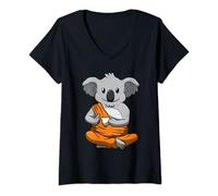 Femme Thé Koala Bouddha | Zen Yoga méditation T-Shirt avec Col en V