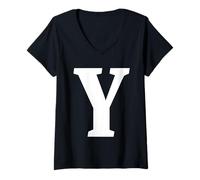 Femme The Letter Y Fun Big and Bold pour événements, équipes familiales, Groupes T-Shirt avec Col en V