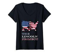 Femme The Lincoln Project Save USA Abraham Lincoln Drapeau américain T-Shirt avec Col en V