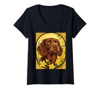 Femme The Little Brown Dog and Jasmin Flowers T-Shirt avec Col en V