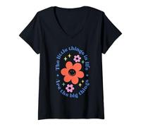 Femme The Little in Things Life are Big Retro Daisy T-Shirt avec Col en V