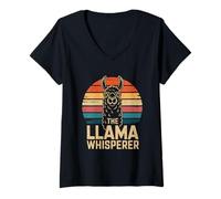 Femme The Llama Whisperer Llama Retro Sunset Llama T-Shirt avec Col en V