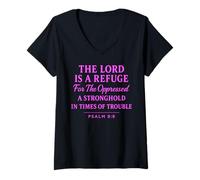 Femme The Lord is a Refuge Psaum 9:9 Verse de la Bible Écriture de Foi T-Shirt avec Col en V