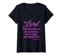 Femme The Lord is Compassionate and Gracious Psaum 103:8 Écriture T-Shirt avec Col en V