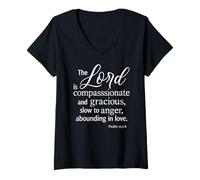 Femme The Lord is Compassionate and Gracious Psaum 103:8 Écriture T-Shirt avec Col en V