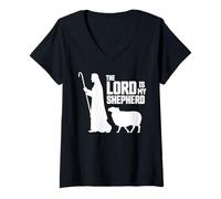Femme The Lord is My Shepherd Psalms 23:1 Bible Verse Christians T-Shirt avec Col en V