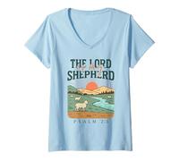Femme The Lord is My Shepherd - Psaume 23:1 Pastoral Sunrise T-Shirt avec Col en V