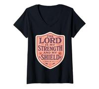 Femme The Lord is My Strength and My Shield Bible chrétienne Floral T-Shirt avec Col en V
