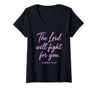 Femme The Lord Will Fight for You Exodus 14:14 Écriture Bible Dieu T-Shirt avec Col en V