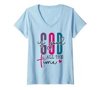 Femme The Lord Your God is Good All The Time Christian Bible Verse T-Shirt avec Col en V