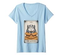Femme The Lovers Carte de Tarot Chat câlin T-Shirt avec Col en V