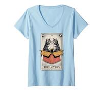 Femme The Lovers Carte de Tarot Chat câlin T-Shirt avec Col en V