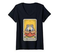 Femme The Lovers Carte de Tarot Chat câlin T-Shirt avec Col en V