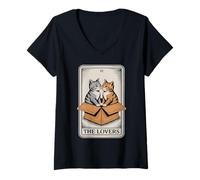 Femme The Lovers Carte de Tarot Chat câlin T-Shirt avec Col en V