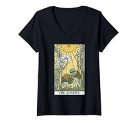 Femme The Lovers Carte de Tarot Grenouille Toad Cottagecore T-Shirt avec Col en V