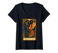 Femme The Lovers Phoenix Dragon Vintage Tarot Card T-Shirt avec Col en V