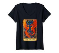 Femme The Lovers Phoenix Dragon Vintage Tarot Card T-Shirt avec Col en V