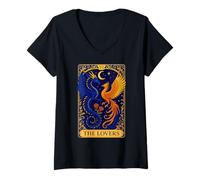 Femme The Lovers Phoenix Dragon Vintage Tarot Card T-Shirt avec Col en V
