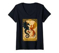 Femme The Lovers Tarot Reader Vintage Phoenix et Dragon T-Shirt avec Col en V