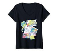 Femme The Magic School Bus Classroom Items Collage Retro Cartoon T-Shirt avec Col en V