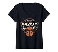 Femme The Mandalorian and Grogu Mandalorian Bounty Hunter Helmet T-Shirt avec Col en V