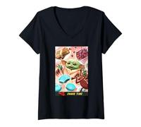 Femme The Mandalorian and Grogu Snack Time The Child Smiles Poster T-Shirt avec Col en V