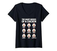 Femme The Many Moods of A Chicken Funny Farm Bird Animal Volaille T-Shirt avec Col en V