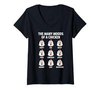 Femme The Many Moods of A Chicken Funny Sarcastic Voltry Farmer T-Shirt avec Col en V