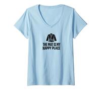 Femme The Mat is My Happy Place Grappling No-Gi Dojo Combat au Sol T-Shirt avec Col en V
