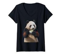 Femme Thé Matcha Panda T-Shirt avec Col en V