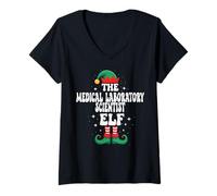 Femme The Medical Laboratory Scientist Elfe Funny Christmas T-Shirt avec Col en V
