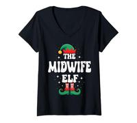 Femme The Midwife Elf Funny Christmas Matching Family Group T-Shirt avec Col en V