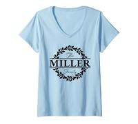 Femme The Miller Family Nom de Famille Vacances Groupe Assorti T-Shirt avec Col en V