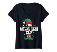 Femme The Montessori Teacher Elf Funny Christmas Matching Family T-Shirt avec Col en V