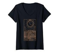 Femme The Moon Carte de Tarot Rider Witchy Witch Dark Esthétique T-Shirt avec Col en V