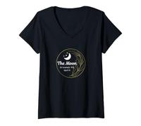 Femme The Moon Grounds My Spirit Citation Lunar Phases Lune céleste T-Shirt avec Col en V