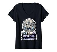 Femme The Moon Misses Us #LetsGoBack Crying Trad Moon T-Shirt avec Col en V
