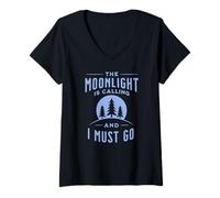 Femme The Moonlight is Calling Full Moon Randonnée Camping T-Shirt avec Col en V