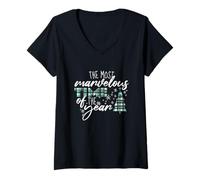 Femme The Most Marvelous Time of The Year Plaid de Noël T-Shirt avec Col en V