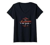 Femme The Mountains are Calling... Design inspiré des randonneurs T-Shirt avec Col en V