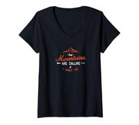 Femme The Mountains are Calling & I Must Go - Motif Randonneur T-Shirt avec Col en V