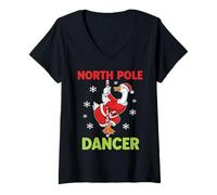 Femme The North Pole Dancer Goose Funny Christmas Santa Joke T-Shirt avec Col en V