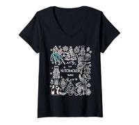 Femme The Nutcracker Ballet Clara Sapin de Noël Danse de Vacances T-Shirt avec Col en V